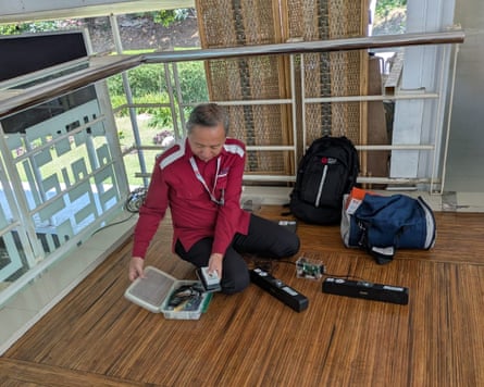 A joint Japanese-Indonesian team of scientists work in a mosque in Indonesia taking part in a pilot project to use mosque loudspeakers in an earthquake early warning system.