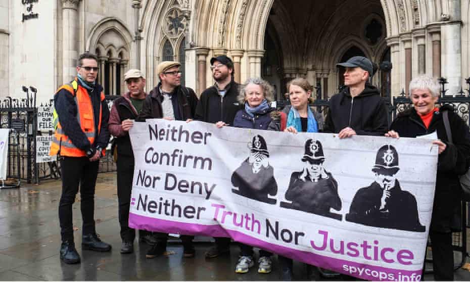 A protest held on the first day of the public inquiry into undercover policing at the royal courts of justice, London, on 20 November 2017.