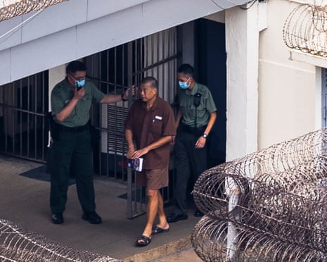 Jimmy Lai walking through Stanley prison in Hong Kong in July 2023