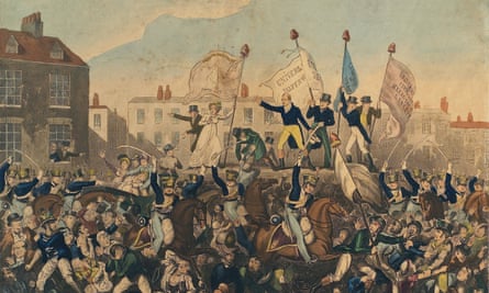 A contemporary depiction of the Peterloo Massacre of 16 August 1819