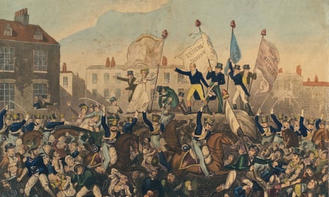 Engraving of the Peterloo Massacre published by Richard Carlile, 1 October 1819.