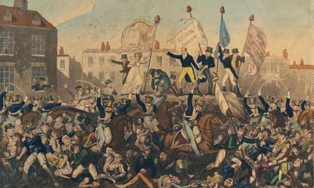 The Peterloo Massacre, 16 August 1819, at St Peter’s Field, Manchester, England.