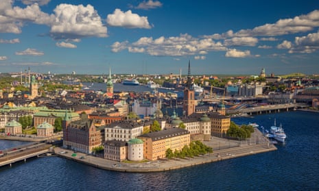 Aerial image of old town Stockholm, Sweden during during sunny day.
