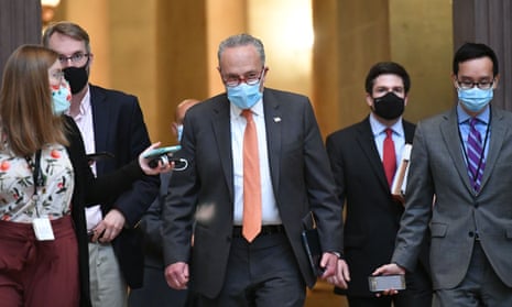 Senate Minority Leader Chuck Schumer arrives at Nancy Pelosi’s office for coronavirus relief talks.
