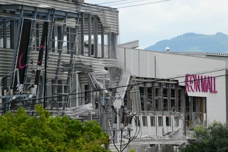 The damaged exterior of the Aeon Mall Kumamoto in Kashima.