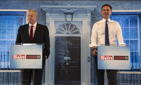Boris Johnson and Jeremy Hunt take part in a hustings debate on Monday.