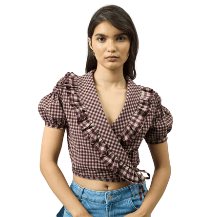 House of Sunny Gingham Ruffle Top