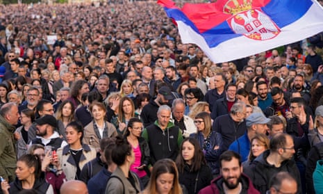 More than 10,000 people gathered in front of the parliament building in Belgrade