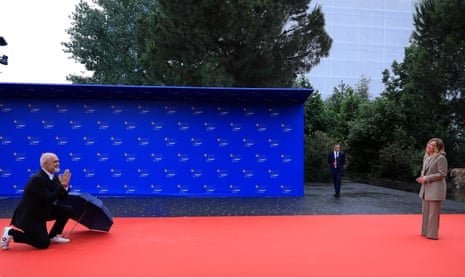 Albania’s prime minister Edi Rama (L) welcomes Italy’s prime minister Giorgia Meloni ahead of the European Political Community (EPC) summit, in Tirana.