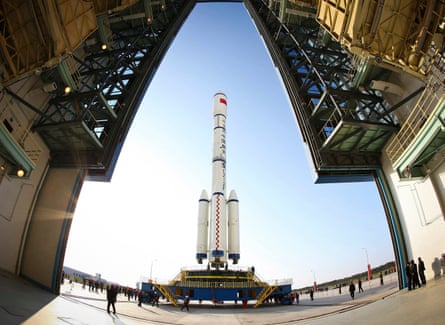 The Long March II-F rocket carrying the China’s first space station module Tiangong-1