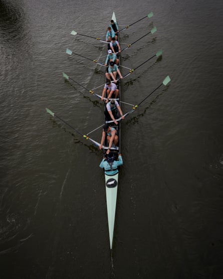 The Cambridge University Boat Club men’s third boat practises on the Great Ouse at their Ely training site on 20 March 2024.