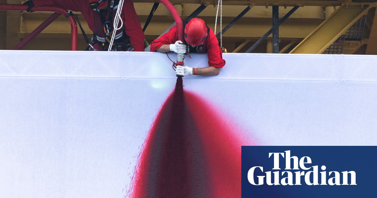 Huge Butchered' artwork installed on North Sea gas rig by Greenpeace activists