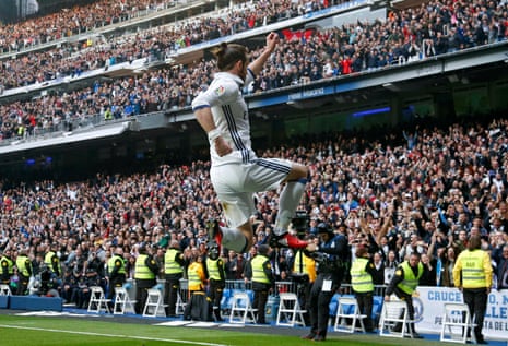 Gareth Bale celebrates after scoring the second goal.