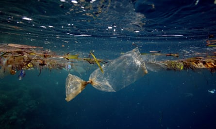 A plastic bag and other garbage floating near Pulau Bunaken, Indonesia.
