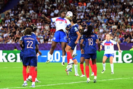 Agyemang vies with Alice Sombath of France during the first match.