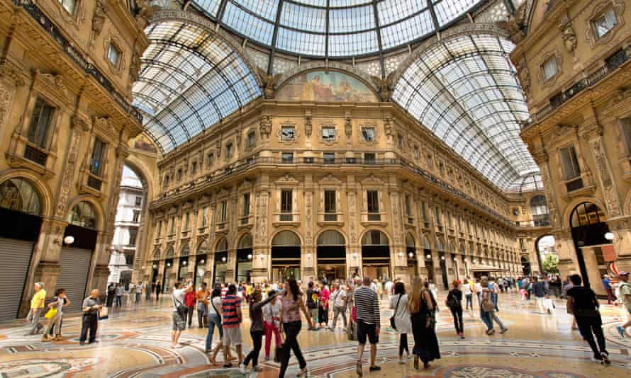 Tourists at the Galleria Vittorio Emanuele II shopping mall in Milan, Italy.