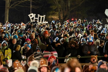 People attend the Groundhog Day festivities at Gobblers Knob on 2 February.