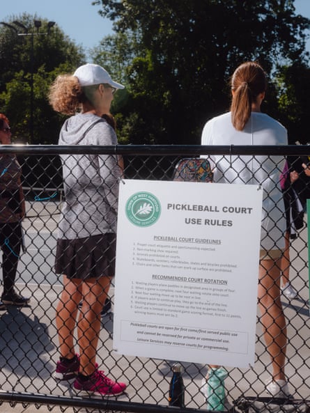 An image shows a list of rules for using the pickleball courts in a park in West Hartford, Connecticut.