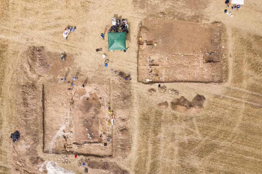An aerial view of the archaeological site, photographed by drone.