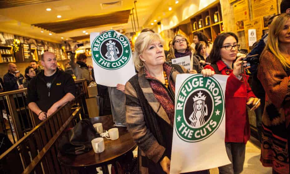 Polly Toynbee at a protest against corporate tax policy at a Starbucks branch in central London, 2015