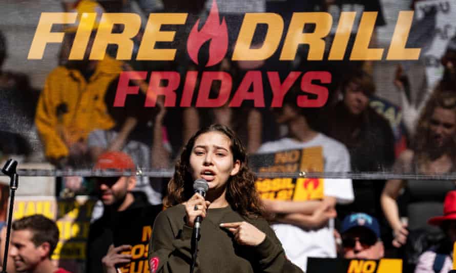 Nalleli Cobo: the young activist who led her LA neighbourhood against big oil | Climate crisis 4 Nalleli Cobo speaking at a climate rally outside the Los Angeles city hall in February 2020
