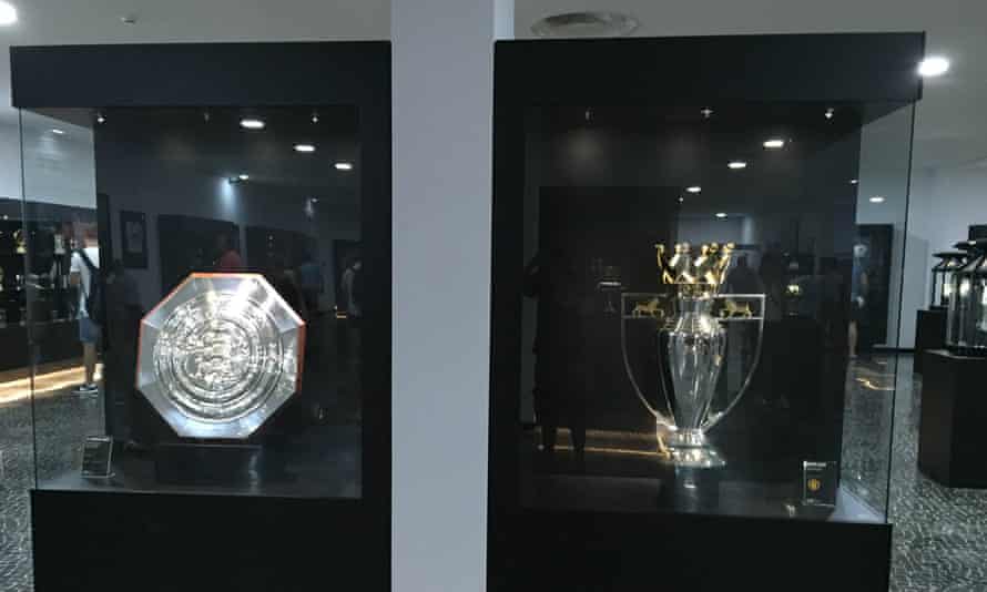 Replicas of the Community Shield and the Premier League trophy. Ronaldo won both during his time at Manchester United