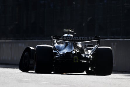 A picture from behind of Kimi Antonelli’s car with his front left tyre at an angle