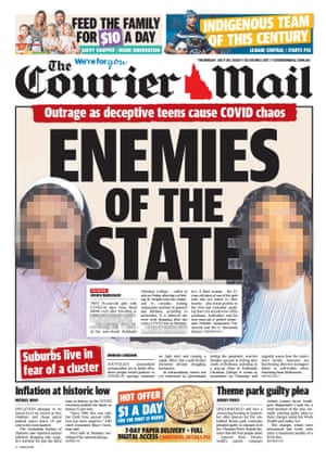 The Courier Mail front page 30th July 2020. Coronavirus story on Queensland girls returning from Melbourne