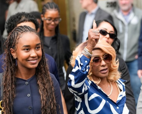 Janice Combs, right, and Chance Combs react as they leave federal court after verdicts were announced on Wednesday.