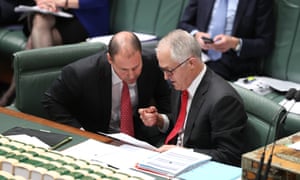 Energy minister Josh Frydenberg and prime minister Malcolm Turnbull during question time in the house of representatives in parliament house, Canberra 12 September 2017.