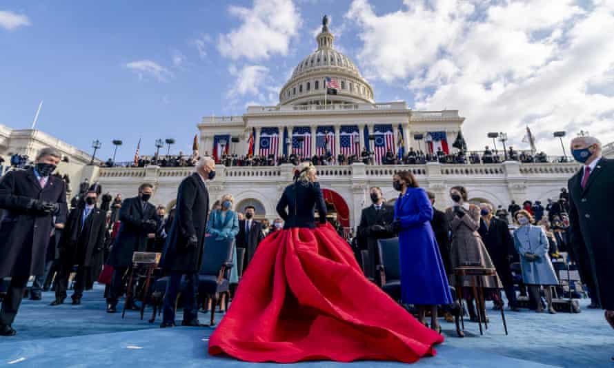 Lady Gaga wearing Schiaparelli at the inauguration of US President Joe Biden and Vice-President Kamala Harris.