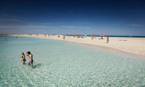 White sand and clear, warm water at Illetes beach, Formentera.