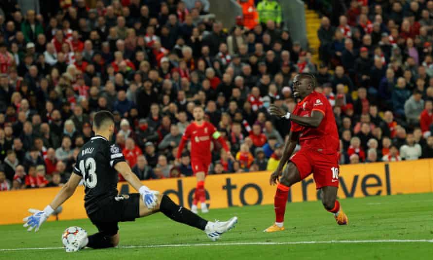 Liverpool’s Sadio Mane scores his team’s second goal.