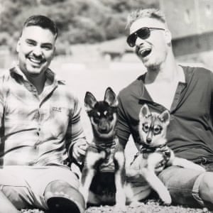 José with his partner Marc and their two siberian husky puppies.