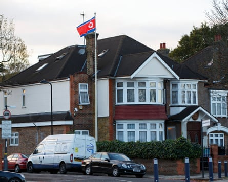 A North Korean flag outside a former residential property in Ealing.