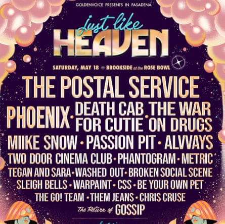 lineup poster features the postal service, phoenix, death cab for cutie and the war on drugs