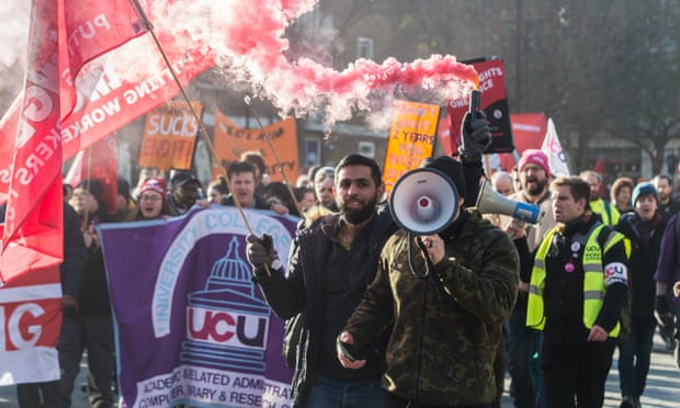 Striking members of the UCU and other unions at University College last year. 