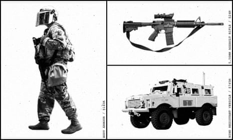 Illustration of Body armour, a 5.56mm Assault rifle and a Mine resistant vehicle