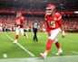 Patrick Mahomes celebrates a Chiefs touchdown on Monday night