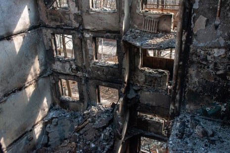 A building destroyed after shelling in Kharkiv, Ukraine, 10 April 2022.