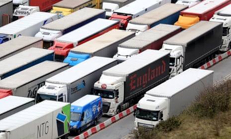 Lorries queue to enter the port of Dover.