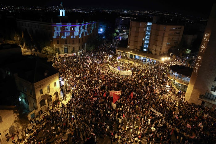 Israeli protesters gather during an anti-government demonstration in front of prime minister Benjamin Netanyahu’s residence in Jerusalem on 12 September 2020, demanding that he resign over several corruption indictments and his handling of the coronavirus crisis