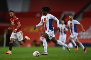 New Crystal Palace signing Eberechi Eze with the ball against Manchester United at Old Trafford.