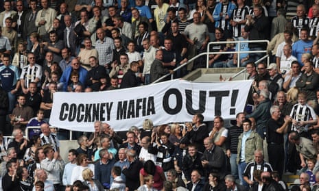 An anti-Mike Ashley banner is displayed at James’ Park. 