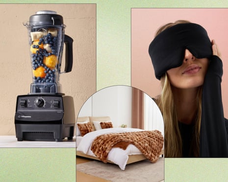A vitamix blender, a Benvwe Faux Fur Throw Blanket, and a Cozy Earth Adjustable Bamboo Sleep Mask