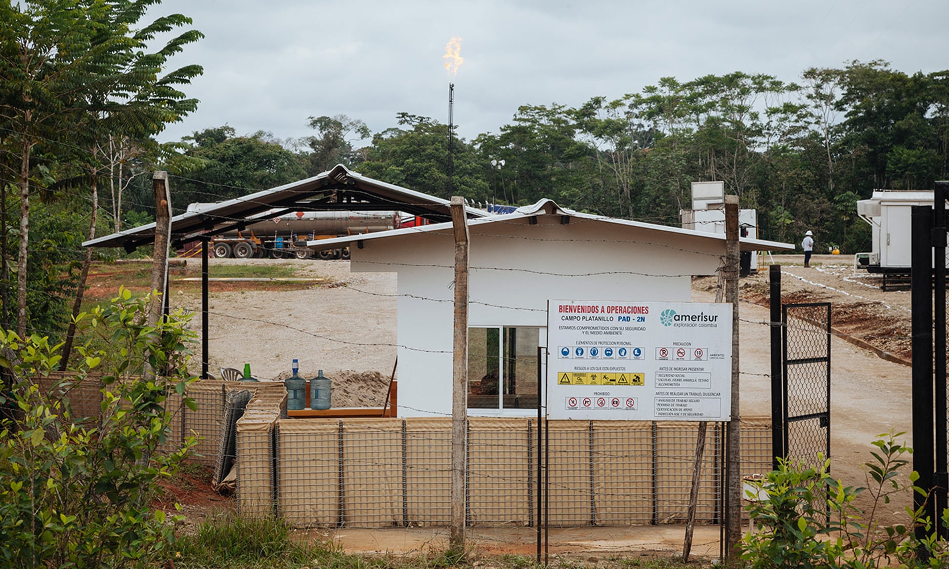 An Amerisur oil installation in Platanillo, to the west of Buenavista, which the Siona claim has contaminated rivers. Photograph: Mateo Barriga Salazar