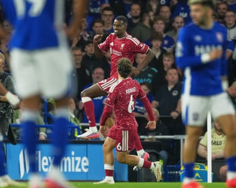 Alexander Isak jumps for after scoring his second goal.