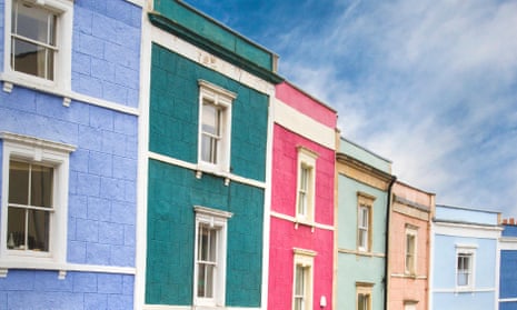Brightly coloured terrace houses in Bristol, UK