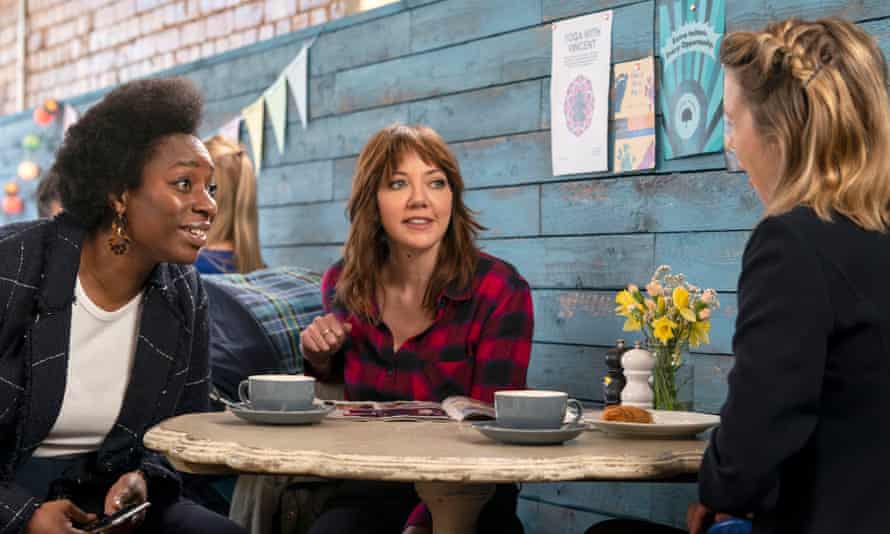 from left: Meg (Tanya Moodie) and Liz (Diane Morgan) are Motherland’s sharp, fun mums – more appealing than nervy Julia (Anna Maxwell Martin).