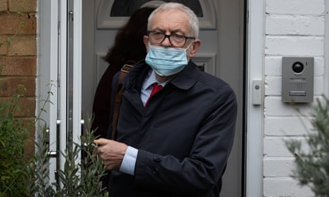 Former Labour leader Jeremy Corbyn leaves his house in North London.